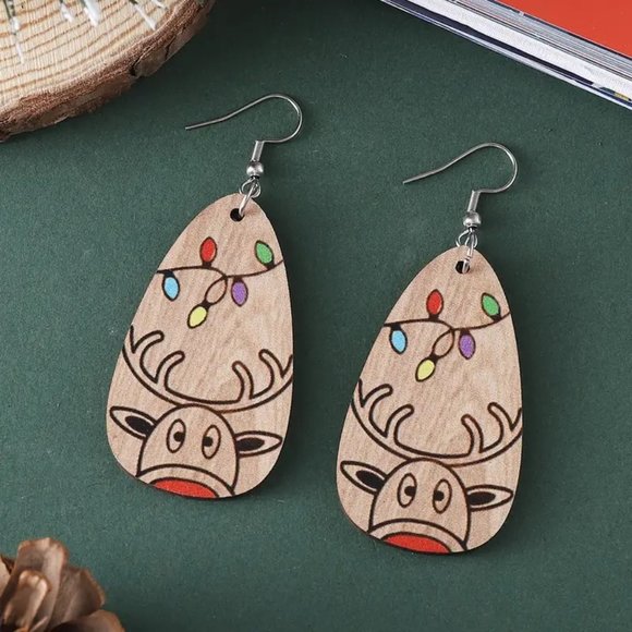 3/$12~Reindeer and Christmas Light Earrings - Picture 2 of 3